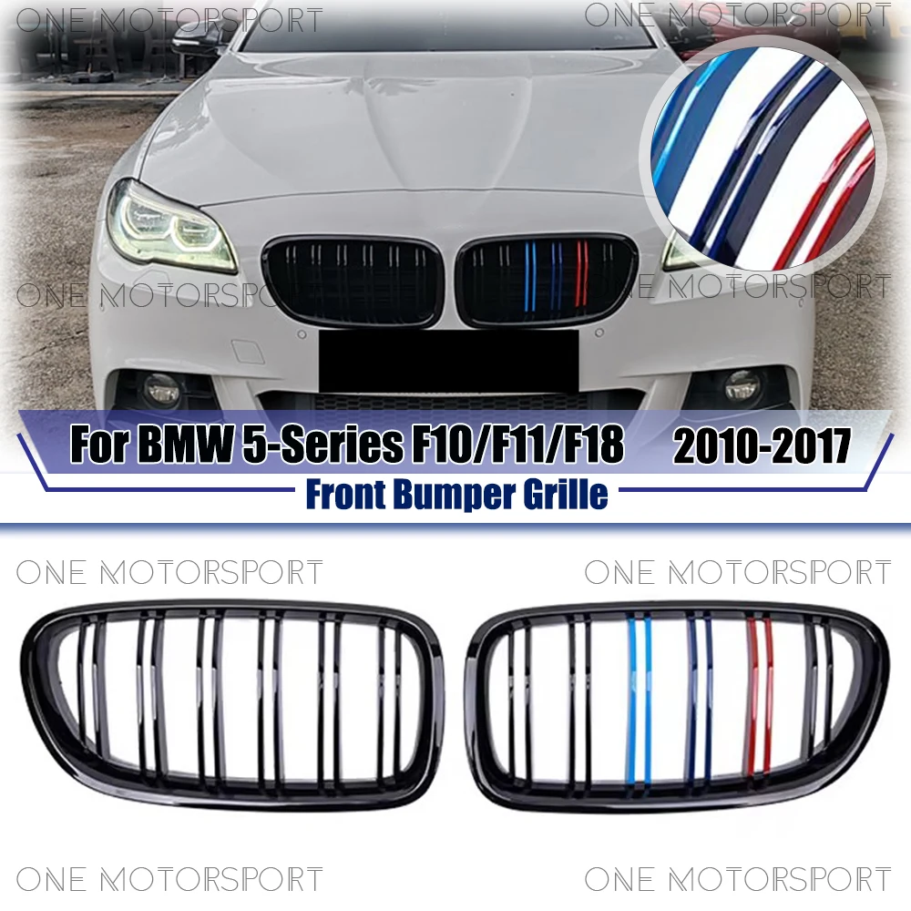 

For BMW 5-Series F10 F11 F18 2010-2017 Double Line Style Racing Grille Bumper Grilles Glossy M-Color Front Bumper Grille