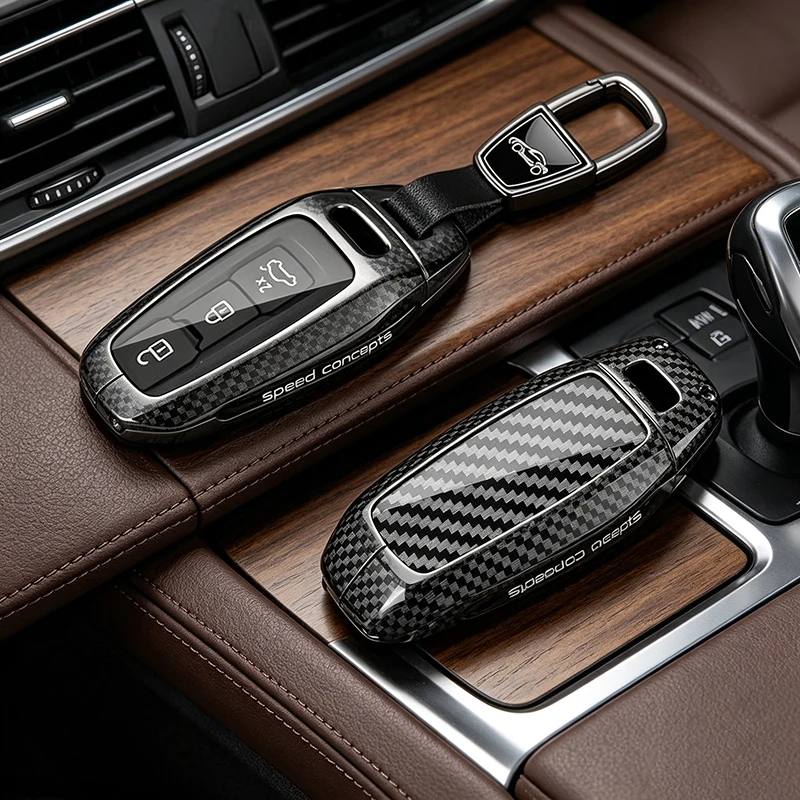 

Carbon Fiber Style Zinc Alloy for Audi A5L 2025 A5 A6L A6 Etron Q6L 2026 Remote Key Case Key Cover Protection Holder Accessories