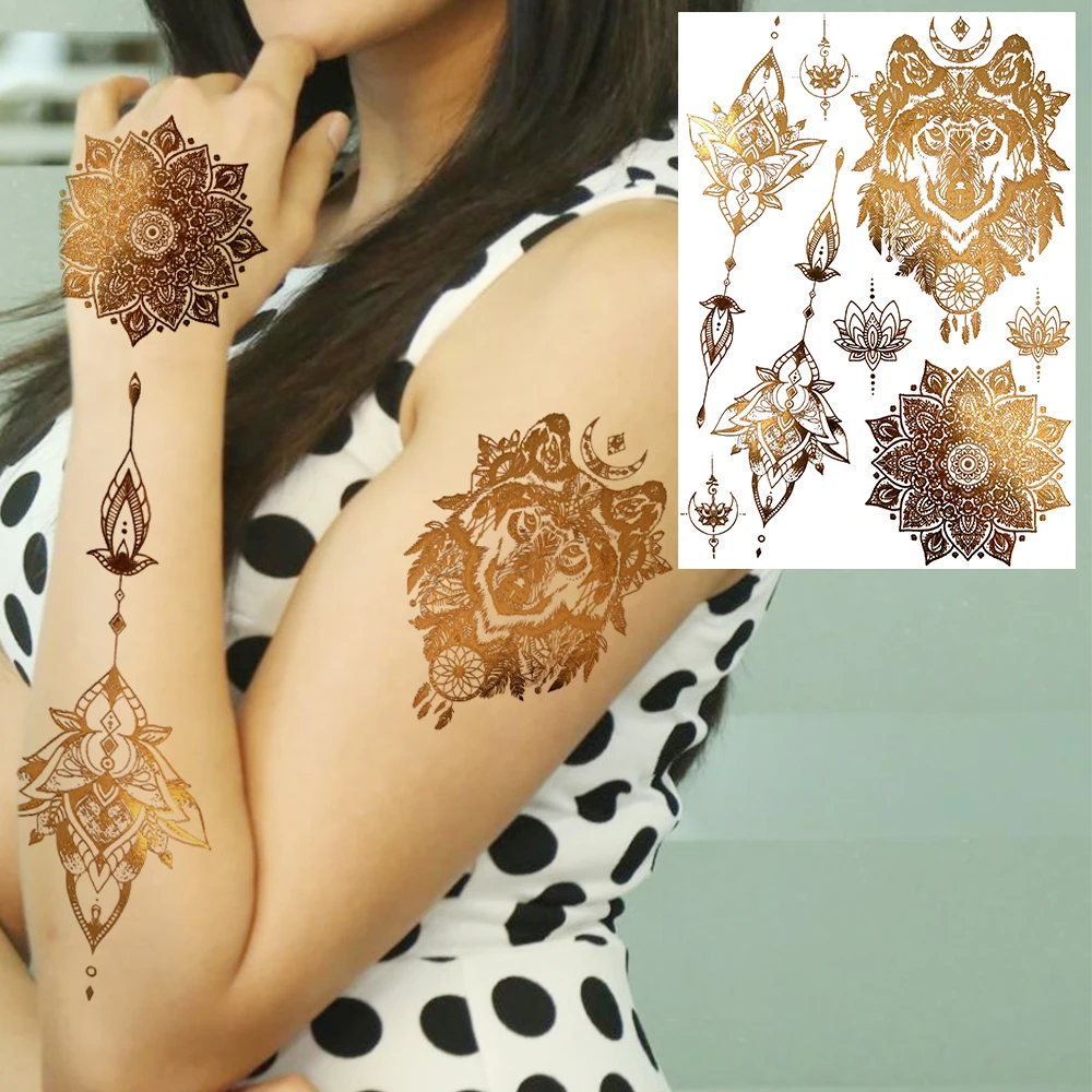 Golden Leaf Vine Temporary Tattoos For Women Adult Realistic Turtle Flower Fake Tattoo Sticker Water Transfer Printing Arm Tatoo