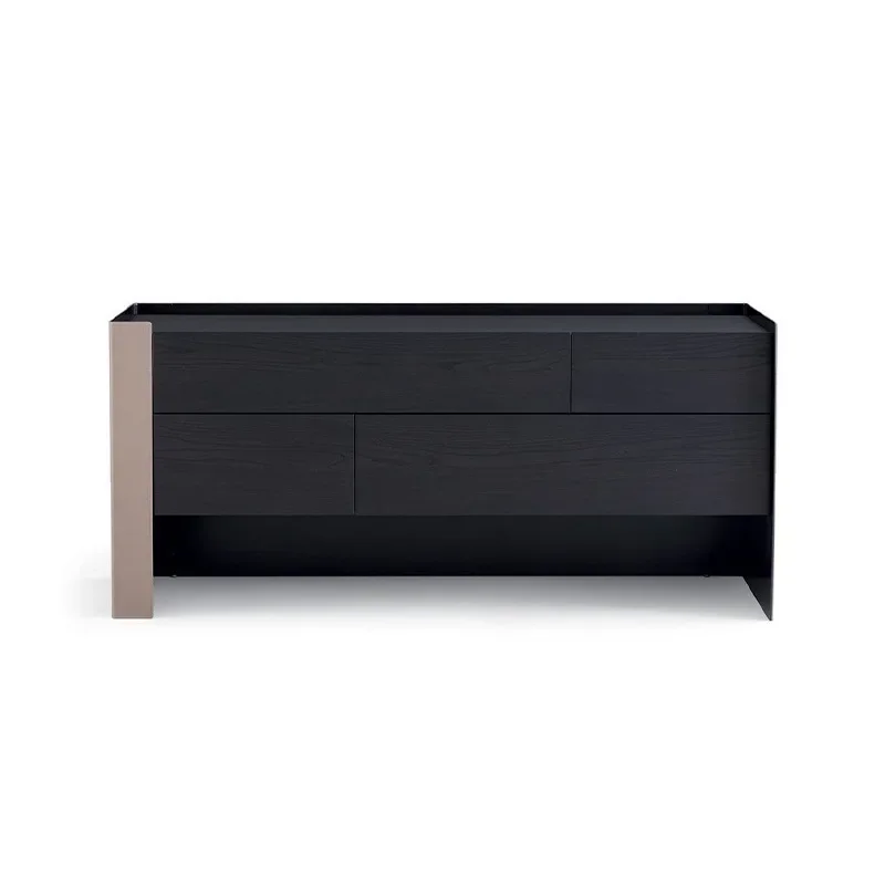 Italian minimalist smoked side cabinet simple light luxury solid wood locker