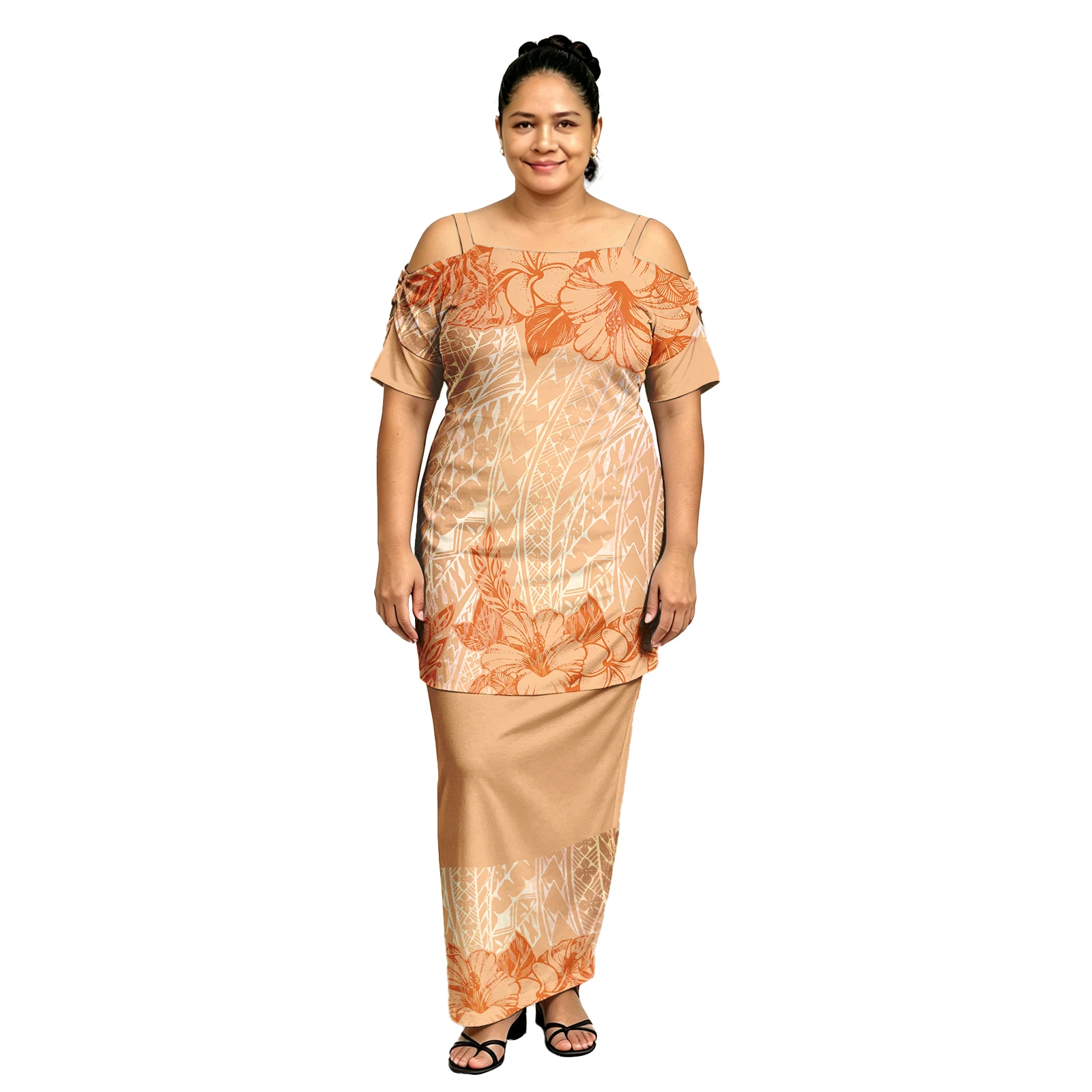 New Arrivals Women Polynesia Tribal Design Puletasi Dress Hawaiian Flowers Print Party Prom Ladies Hollow Sleeve Samoan Puletasi