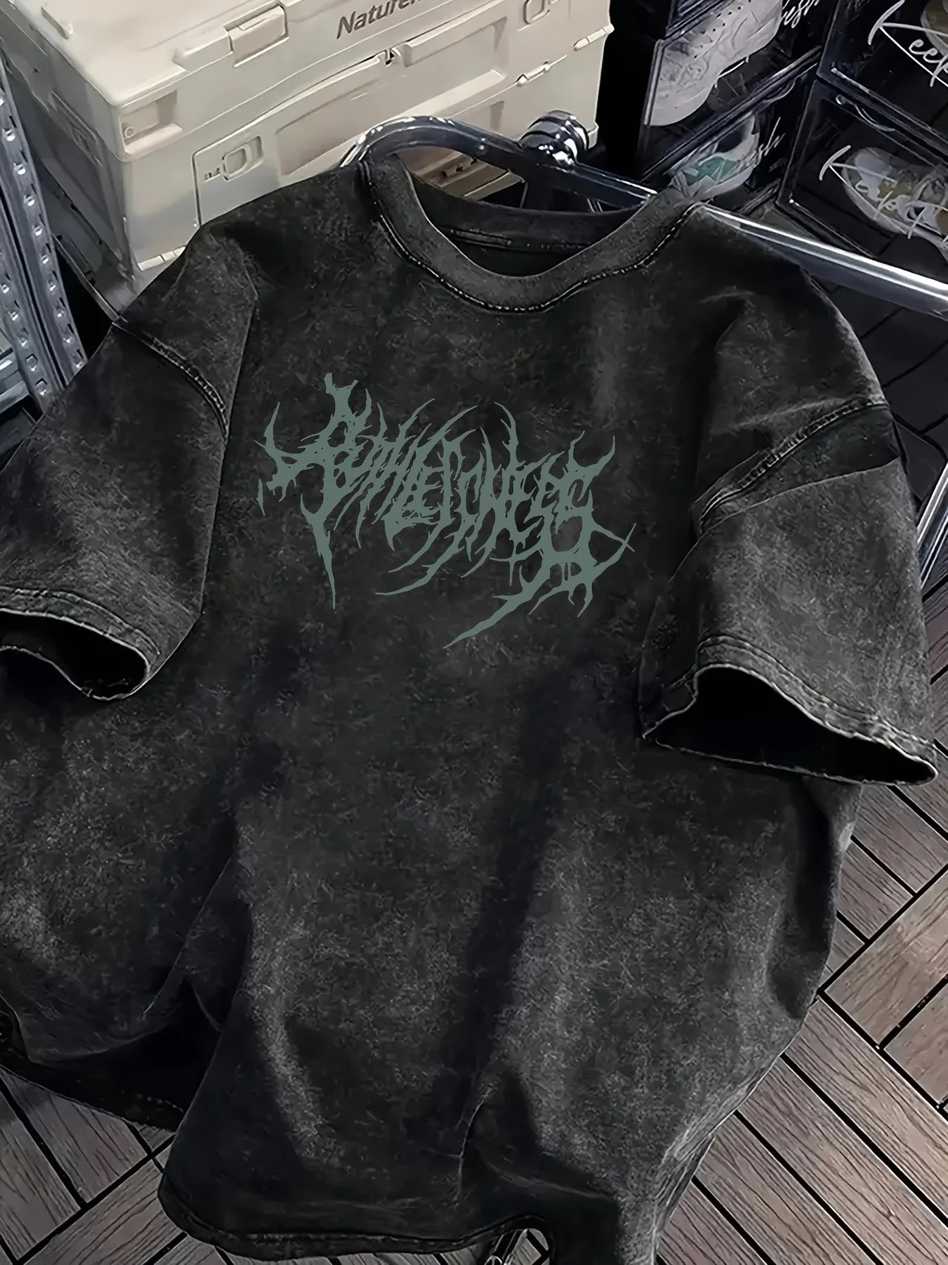 Y2K Grunge Oversized T-Shirt Men Gothic Font Print Heavy Cotton Washed Black Streetwear Harajuku Short Sleeve Tops view 4