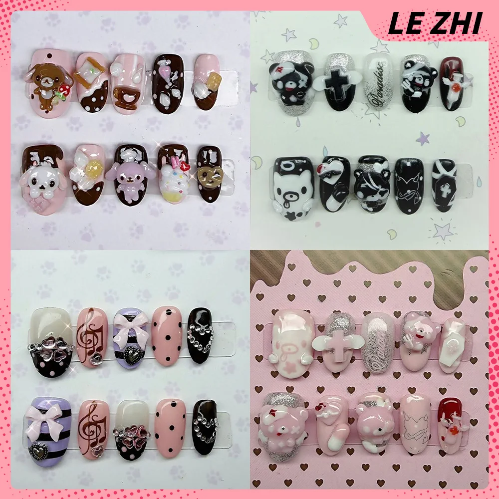 

Retro Y2K Cute Rabbit Bear Dessert Dot Fake Nail 3D Musical Note Pill Love Diamond Bowknot Glitter Nail Art Party Accessories