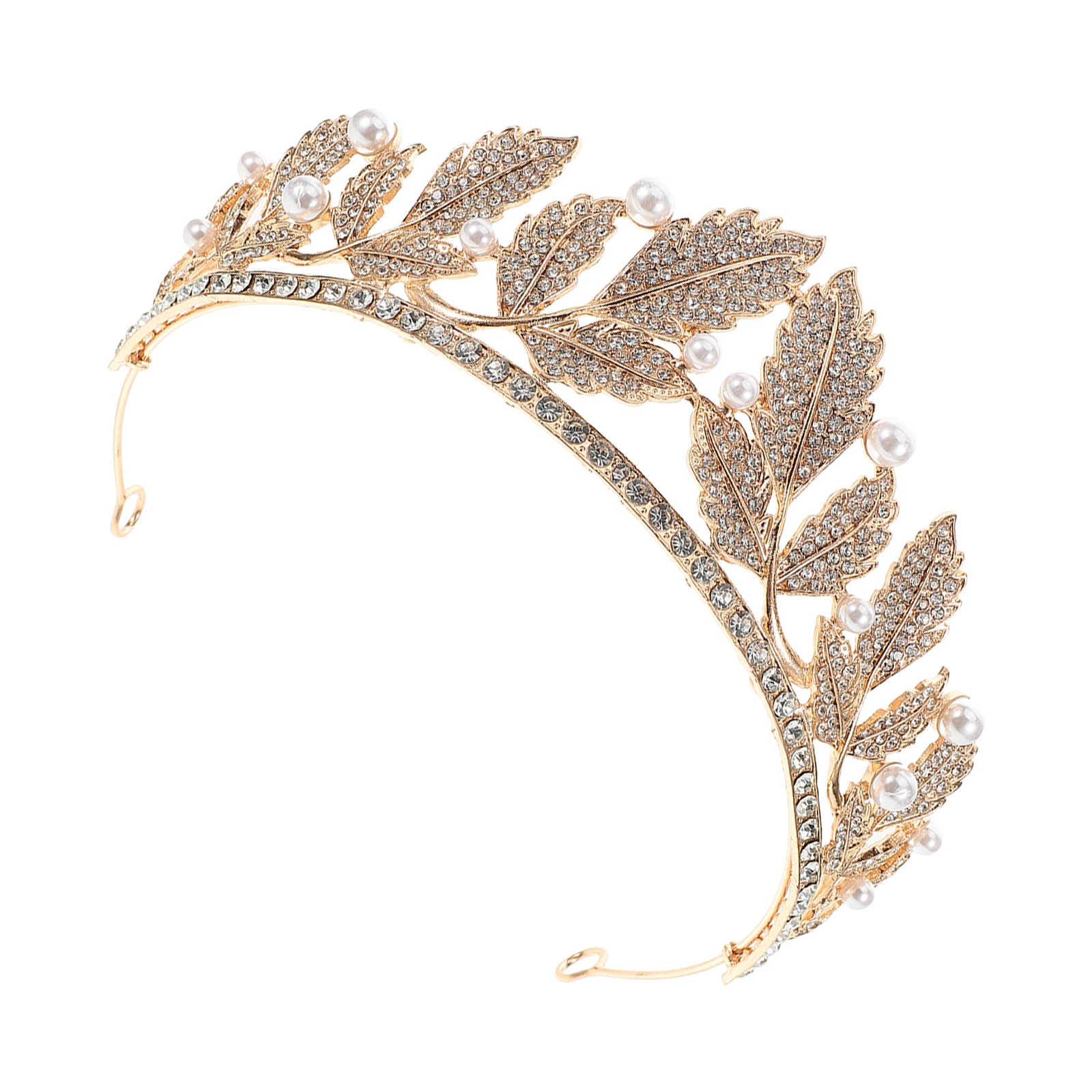 

Elegant Leaf Design Bridal Pearl Crown Rhinestone Wedding Tiara Lightweight Alloy Headpiece for Women Sparkling Bride Headdress