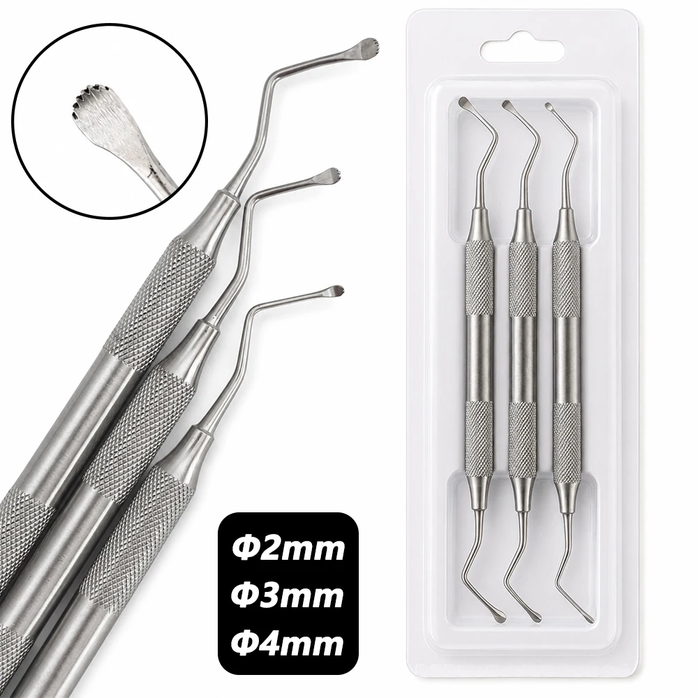 3Pcs Dental Gracey Curette Set Jagged Surgical Bone Scaler Stainless Steel Periodontal Implant Maintenance Dentistry Instruments