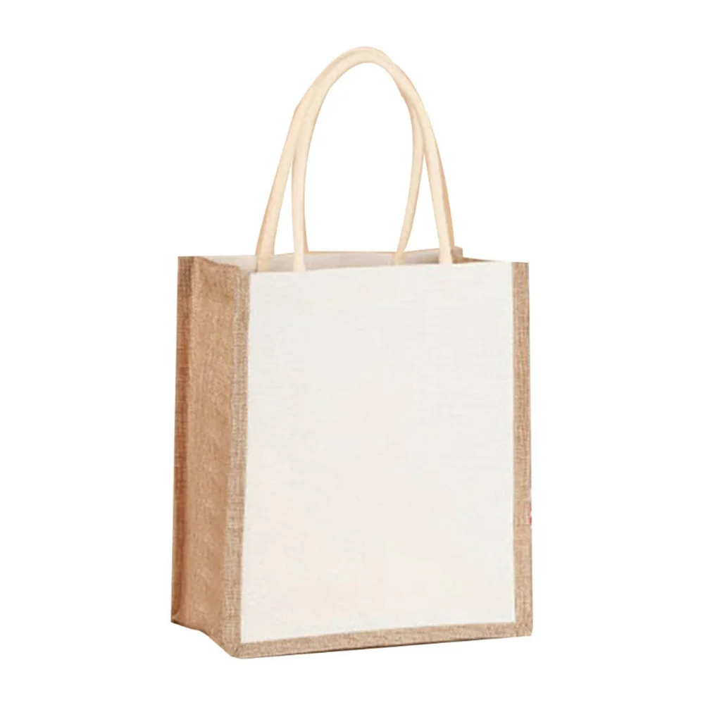 Women Burlap Jute Tote Bag Large Capacity Canvas Casual Shopping Bag Contrast Color Ladies Outdoor Handbag