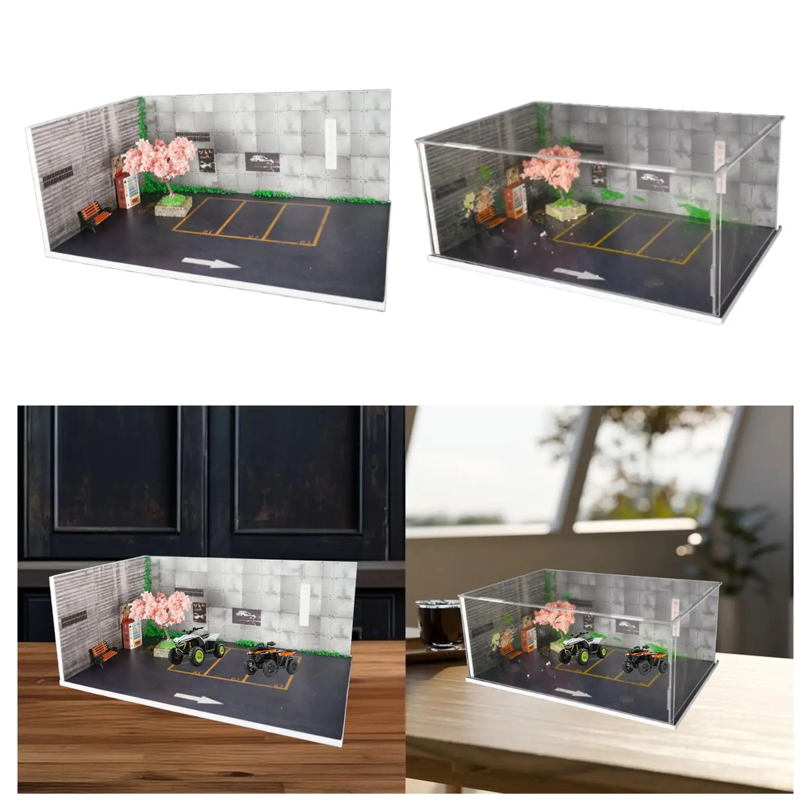 Modello di auto in scala 1/64 Diorama Parcheggio Paesaggio Scheda in PVC ad alta densità Regalo Mini modello di automobile Garage per figure da collezione