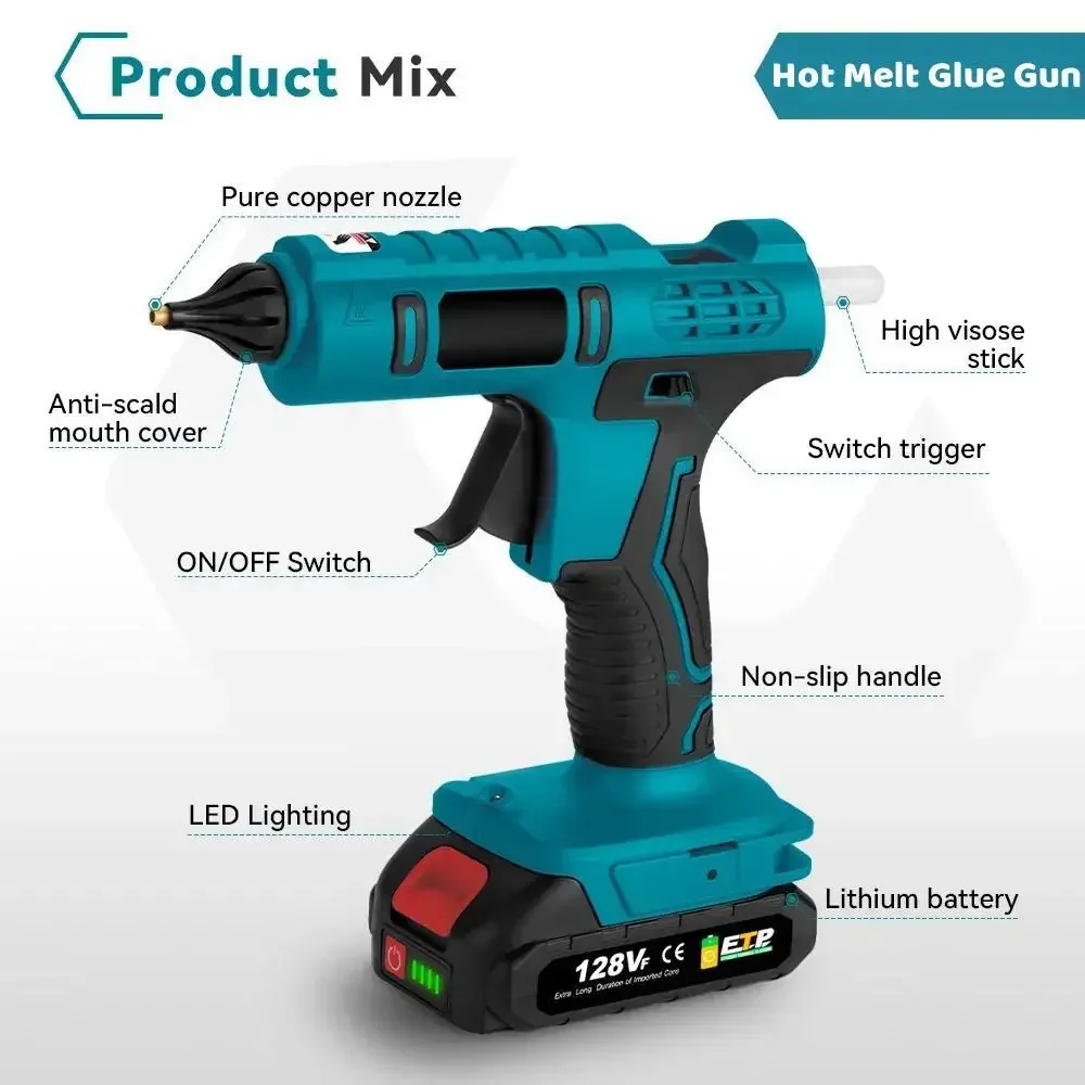 600W 260° High Temperature Hot Glue Gun for Makita 18V Battery for Arts&DIY Heat Repair Tool Electric Hot Melt Glue Gun