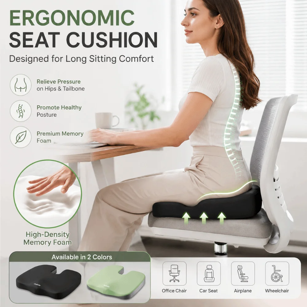 Slow Rebound Memory Foam Seat Cushion Orthopedic Support Pressure Relief Ergonomic Seat Cushion ‌No Collapse Long Lasting