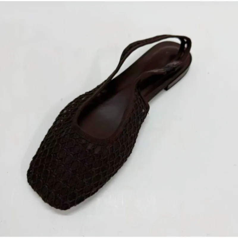 Summer Breathable Weave Mesh Flat Women Sandals Casual Square Toe Slingback Beach Hollow Out Footwear For Lady Shoes_vogvips.com