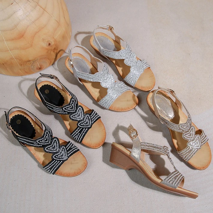 

Bohemian new fashion rhinestone sandals Korean style thick platform heel women's shoes comfortable women's shoes summer