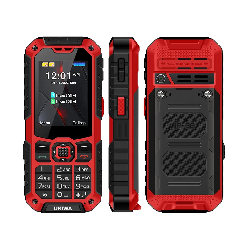 UNIWA S9 4G Feature Phone 2.4 Inch IP68 Waterproof SOS button 3W Big Loudspeaker LED Light 3000mAh Rugged Cell Phones Low Price