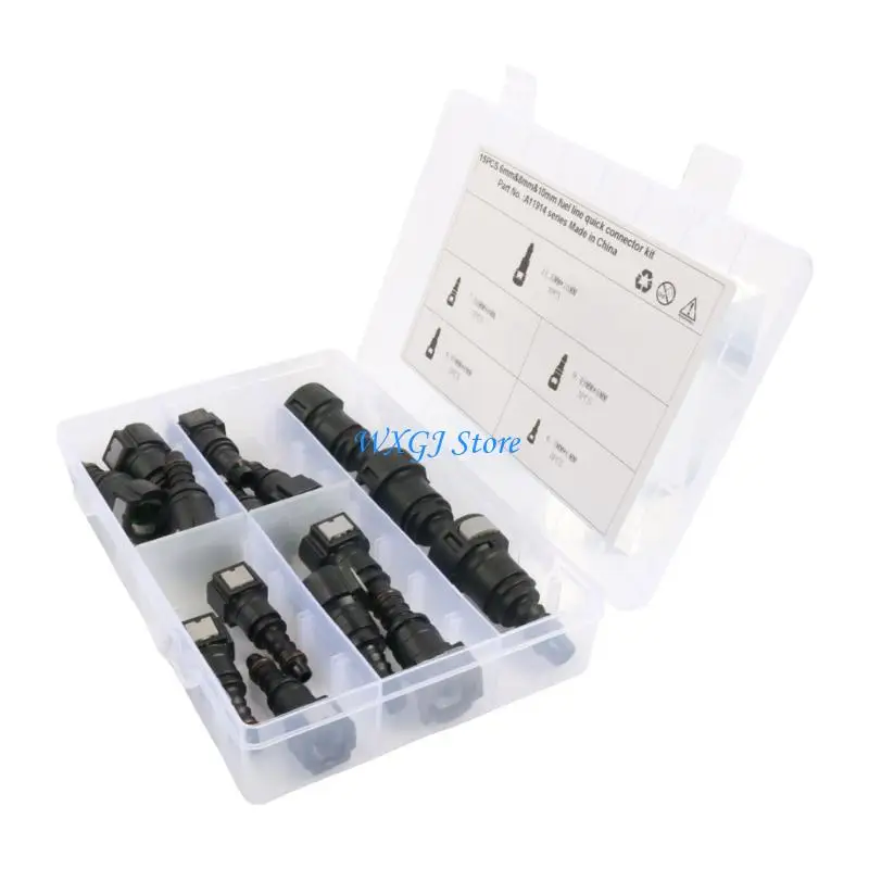 

37JE 15Pcs Auto Tube Quick Release Couplings Connector With Storage Box Black