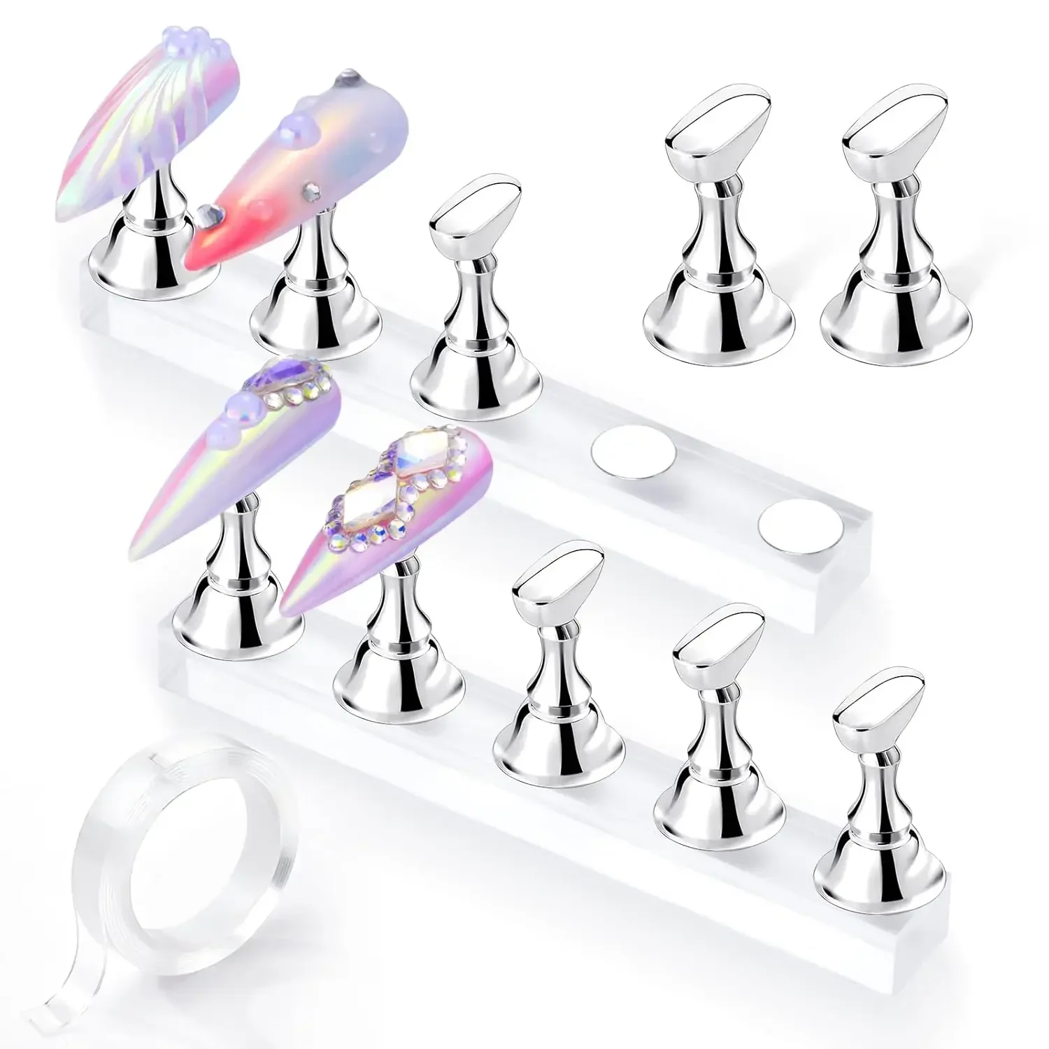 

Nail Practice Stand Set - Acrylic Nail Display Holder with Chessboard Base & 1M Double-Sided Tape for Home DIY & Salon Training
