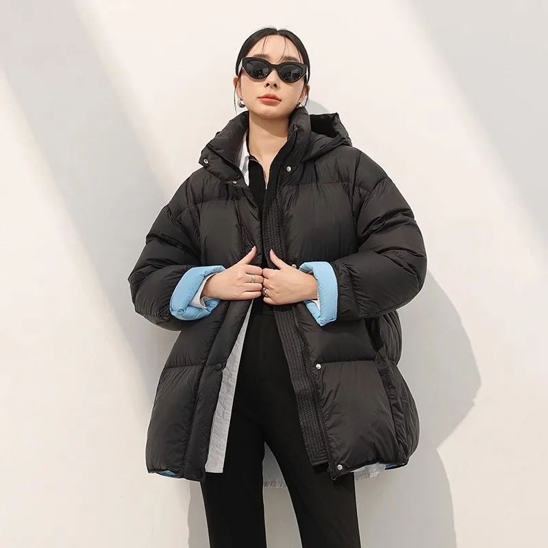 High-grade 90%White Goose Down Winter New Puff Bread Loose Fashion Casual Hoodie Thicken Warm Down Coat Female Parkas Overcoat