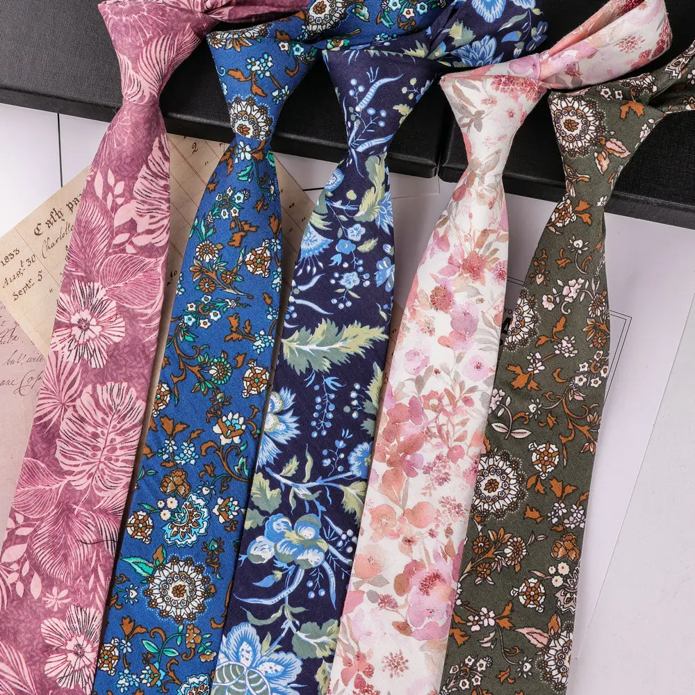 Nuevo Corbata de 6CM para hombre, patrones de estampado, corbatas clásicas para hombre, novio, algodón, boda, flor, camisas de negocios florales, accesorios para corbatas