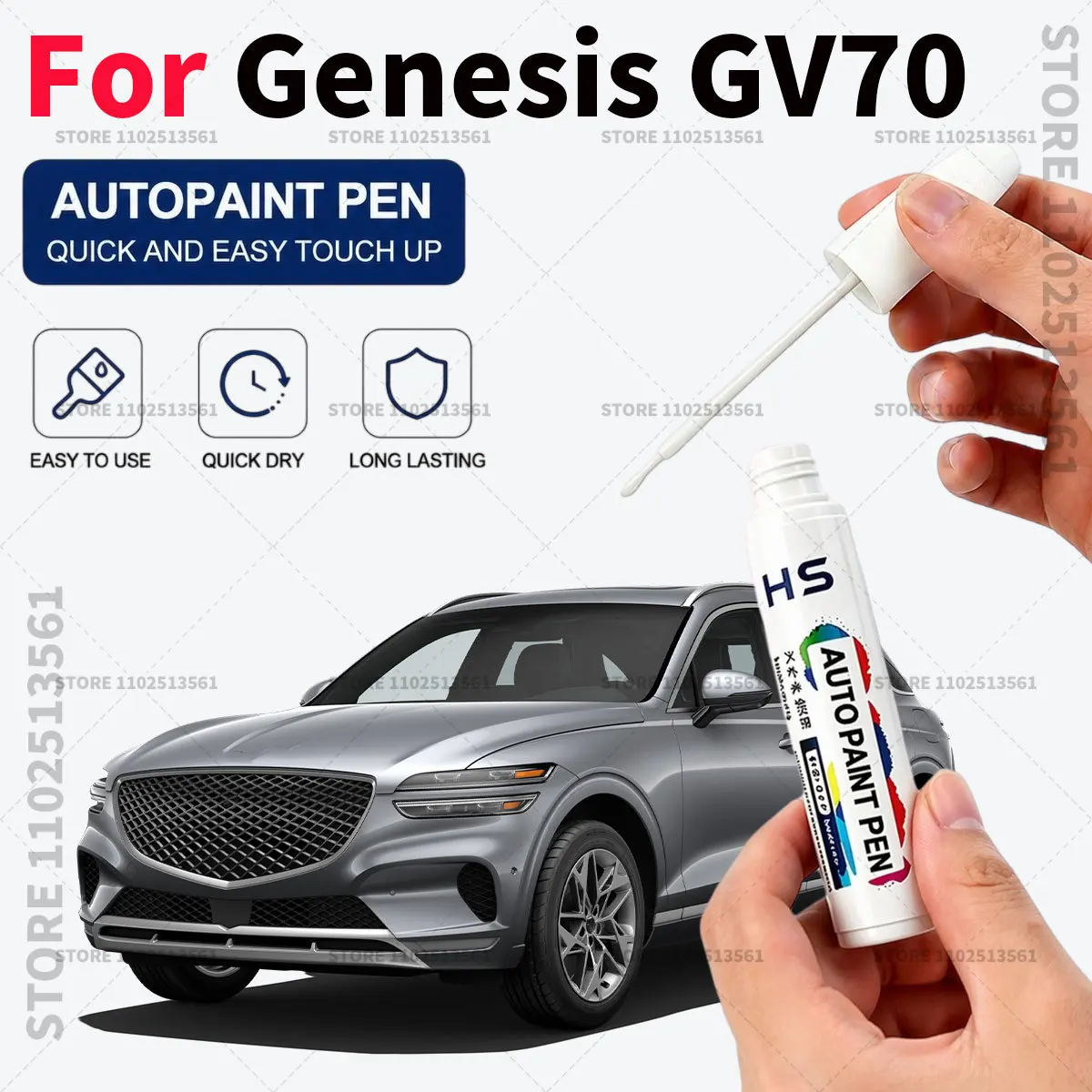 Caneta de Reparo de Pintura Automotiva para Arranhões e Lascas - Genesis GV70 Mauna Red, Savile Silver, Uyun White, Makal Gray