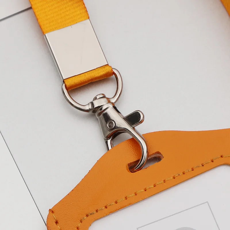 PU Leather Pass Work Card Holder Sleeve for Staff Nurse with Lanyard Working Permit Case Badge Holder Cover Neck Strap