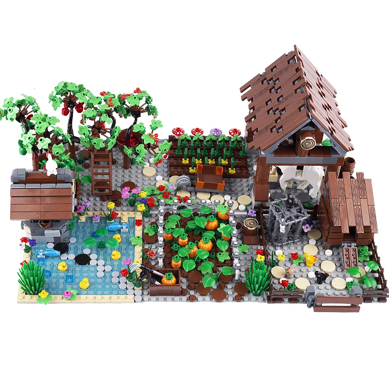 MOC City Farm Series Accessories Building Blocks Chicken Coop Scene  Well Fields Horse Stable Apple Cherry Trees Bricks Toy Gift