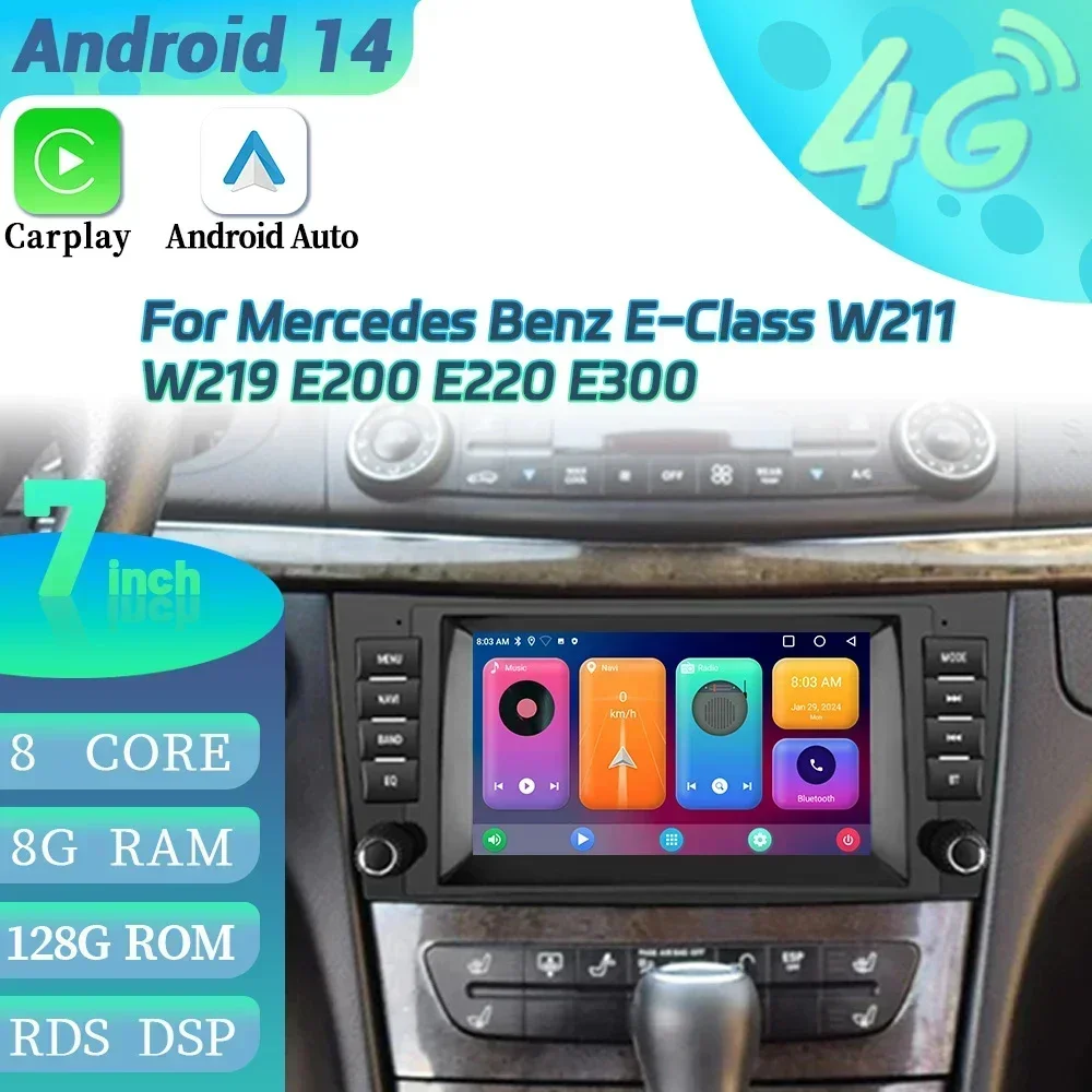 

7-дюймовый авторадио для Mercedes Benz E-Class W211 W219 E200 E220 E300 Android Carplay Автомобильный мультимедийный RDS GPS 2 Din Экран Стерео