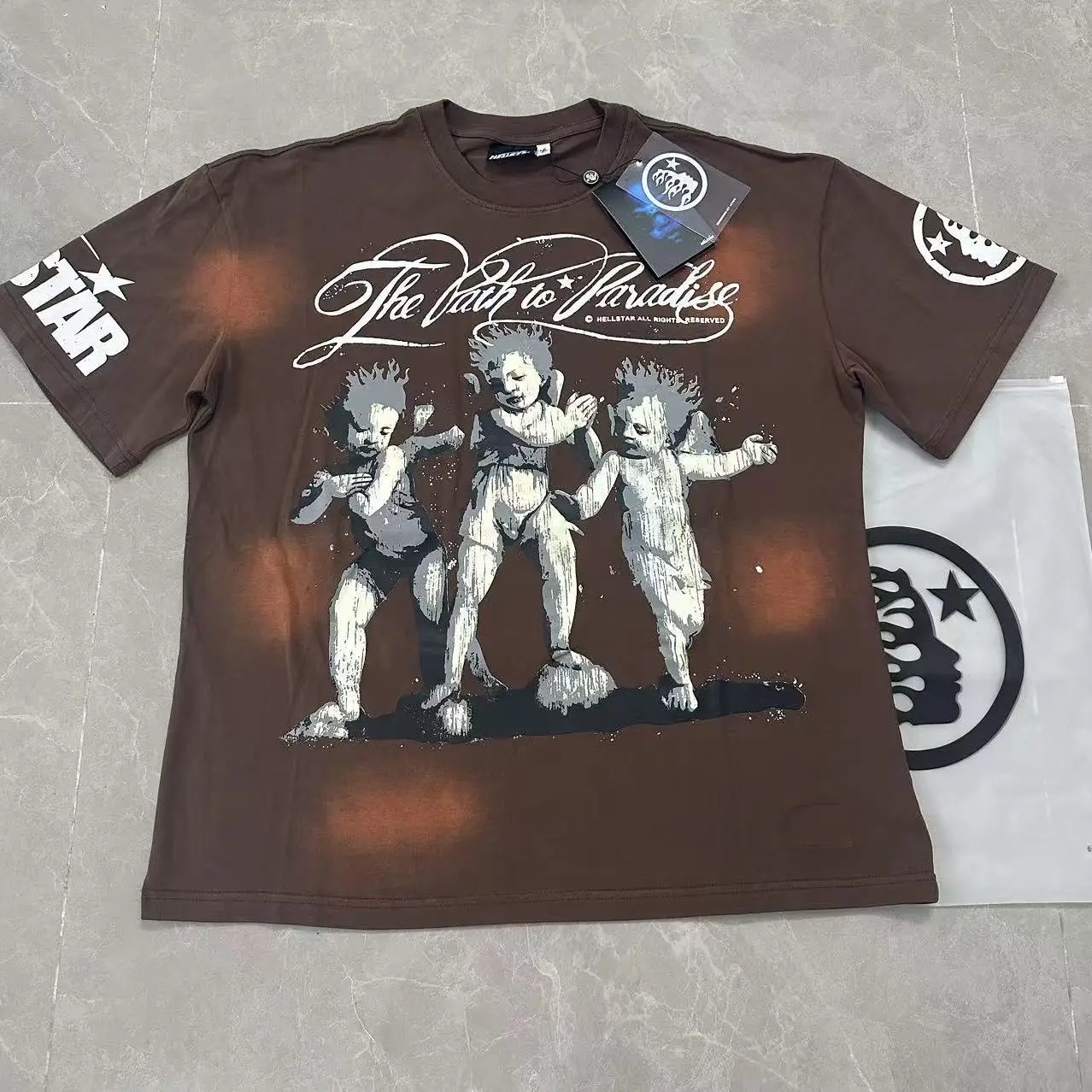 Retro American Angel Print Cotton T-Shirt Loose Fit Short Sleeve Street Style Hip Hop Casual Pure Cotton Unisex T-Shirt