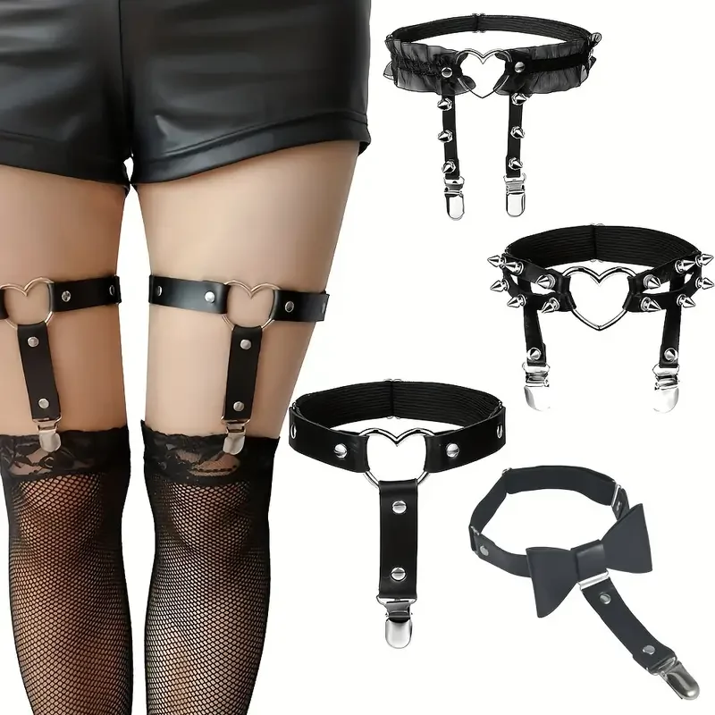 1PC Harness Garter Set Rivet Heart Garter Lace Garter Leather Thigh Ring Punk Gothic Butterfly Garter Belt Adjustable Leg Garter