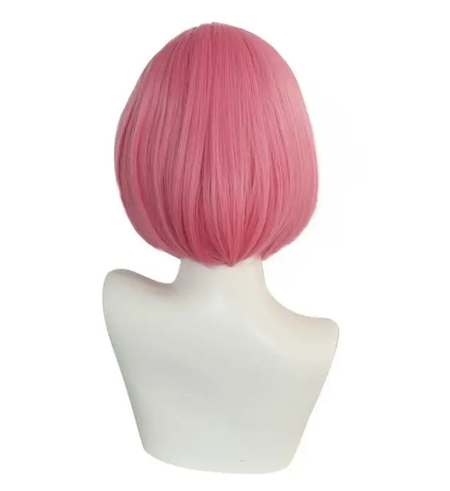 Straight Green 12 inch Short Pink Orange Sexy Women's Bob Cosplay Wig with Flat Bangs for Halloween Christmas School