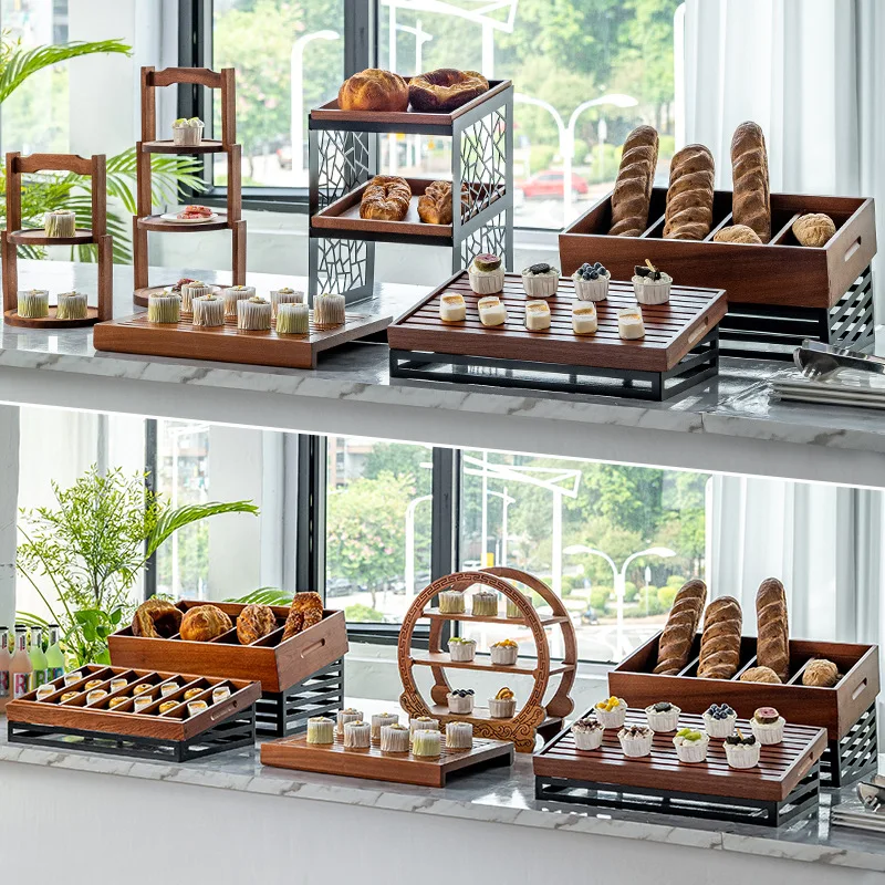 Chinese wooden buffet dessert table ornament display stand