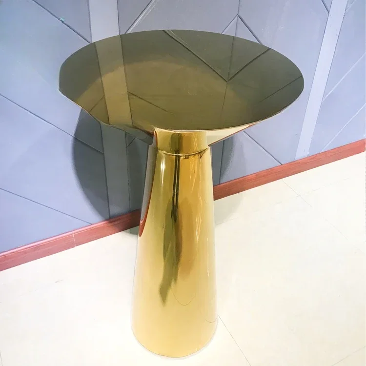 Event used golden stainless steel metal high cocktail round bar table