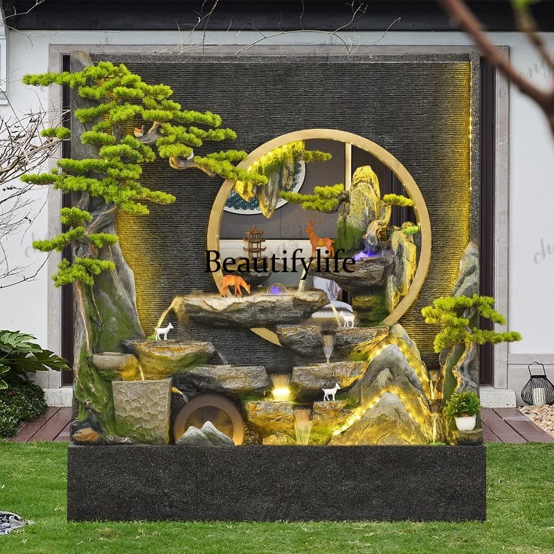 Double-sided water curtain wall, running water screen, partition, rockery, fountain, landscape, outdoor fortune