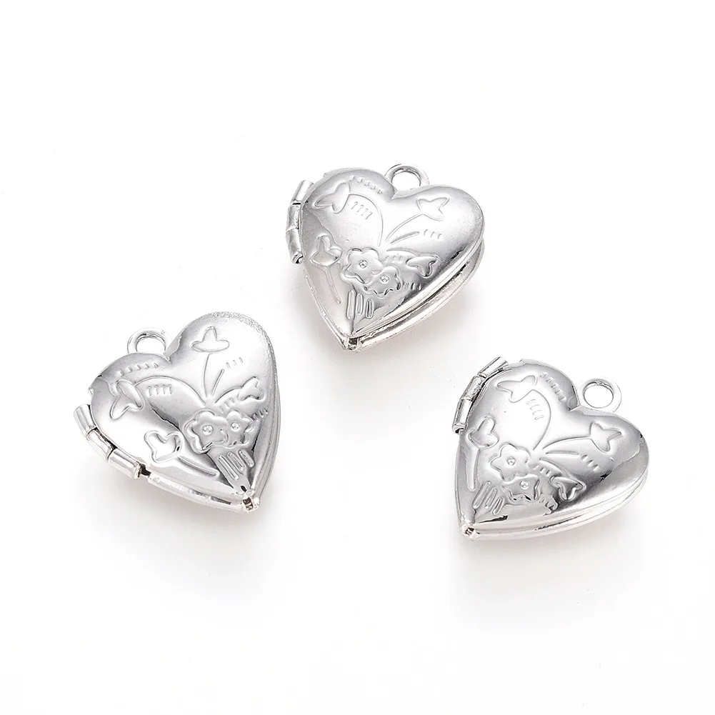 20pcs Brass Locket Pendants, Photo Frame Charms for Necklaces, Heart, 15.2x13.2x4.6mm, Hole: 1.6mm, Inner Measure: 6.3x8mm