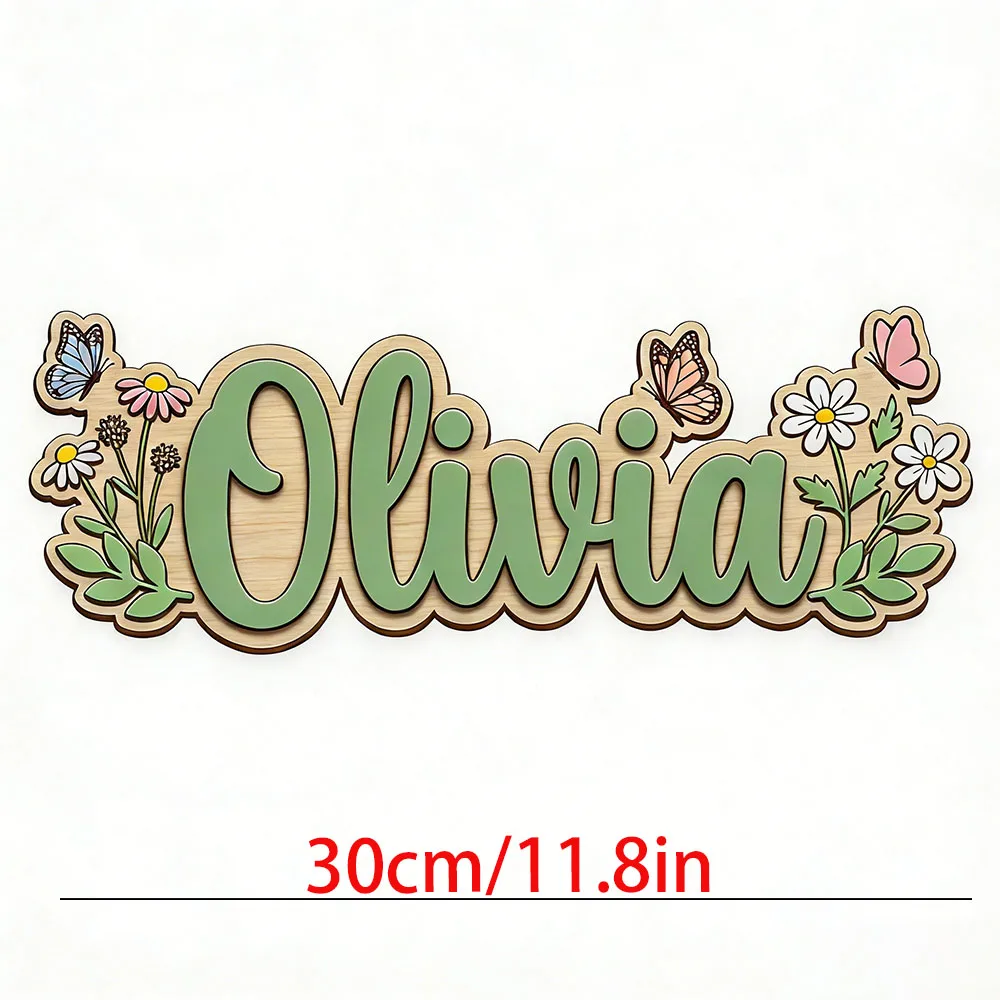 Custom Wildflower Daisy Butterfly Name Plaque for Kids Bedroom Unique Sweet Floral Themed Wooden Door Hanger Gift image 6