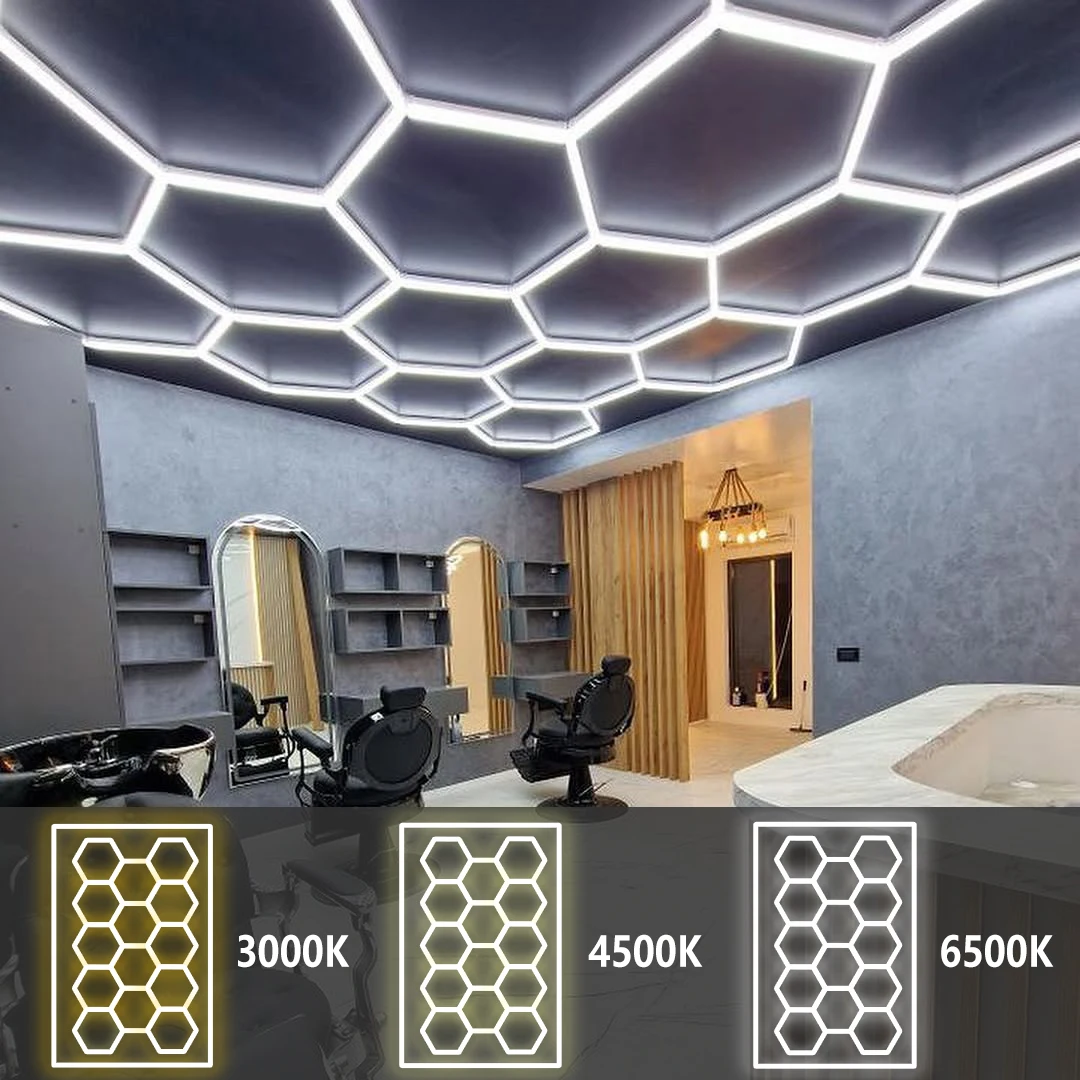 

Шестигранный светодиодный светильник с регулируемой яркостью 3000K 4500K 6500K Сотовая потолочная трубка для гаража, тренажерного зала, парикмахерской, подвала, ресторана, кафе, освещения
