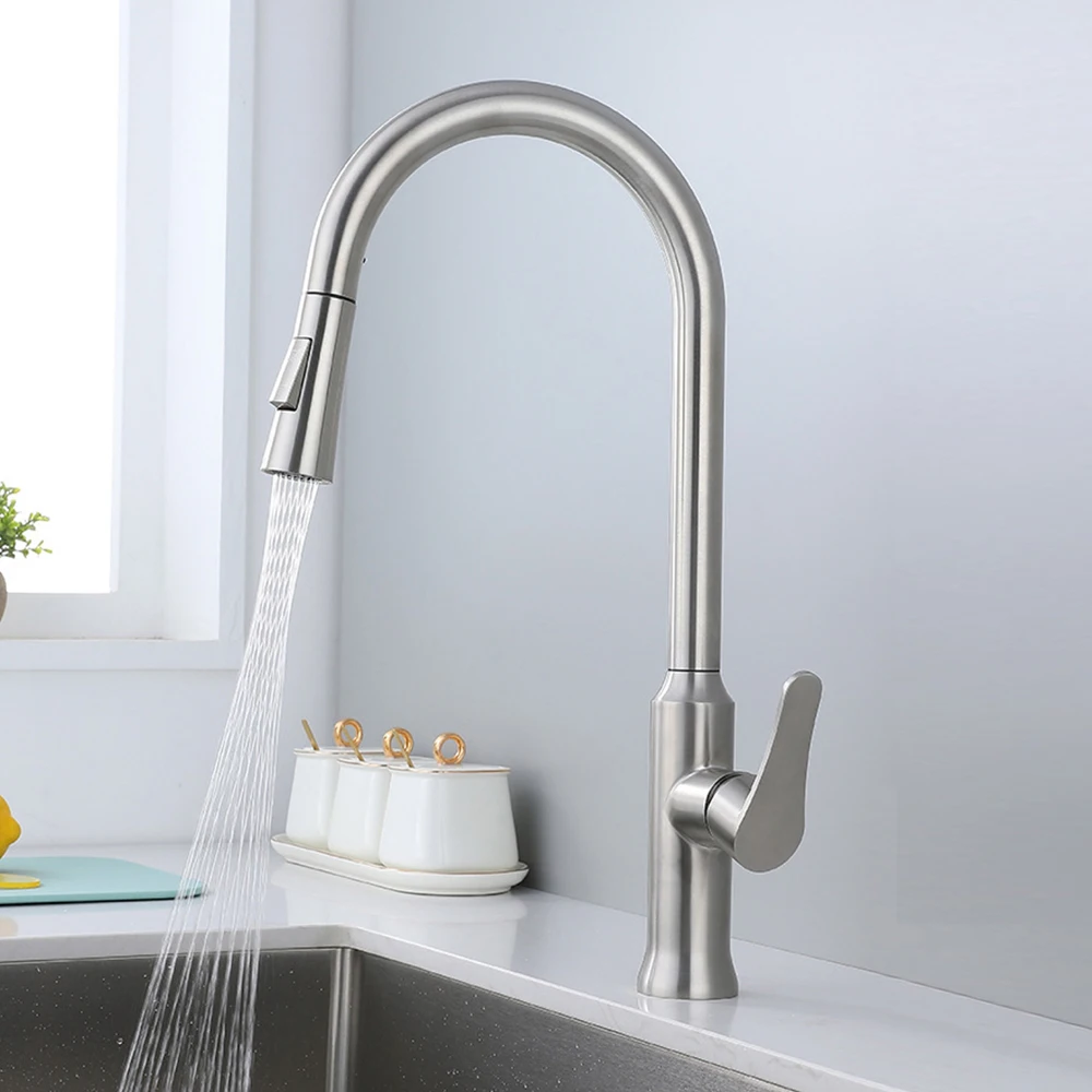 

304 Stainless Steel Mixer Sink Faucet ,Two Model Water Out 360 Rotation Cold & Hot Water, Two Holes Installation One Handle