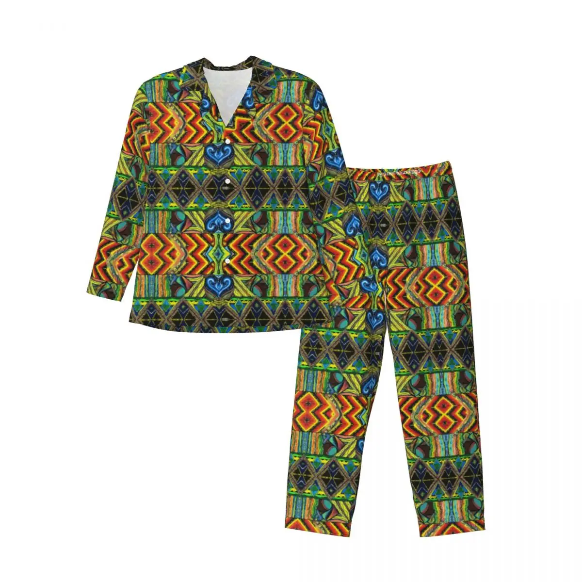 Pigiama con stampa tribale Set autunno stile africano Kawaii Indumenti da notte per il tempo libero Unisex 2 pezzi Regalo da notte personalizzato oversize vintage