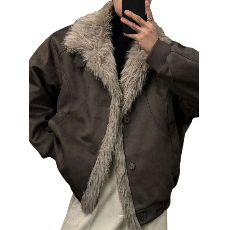 Maillard's Unique Stylish Retro Large Plush Stand-up Collar Design Hong Kong-style Winter Thickened Cotton-padded Jacket Fashion