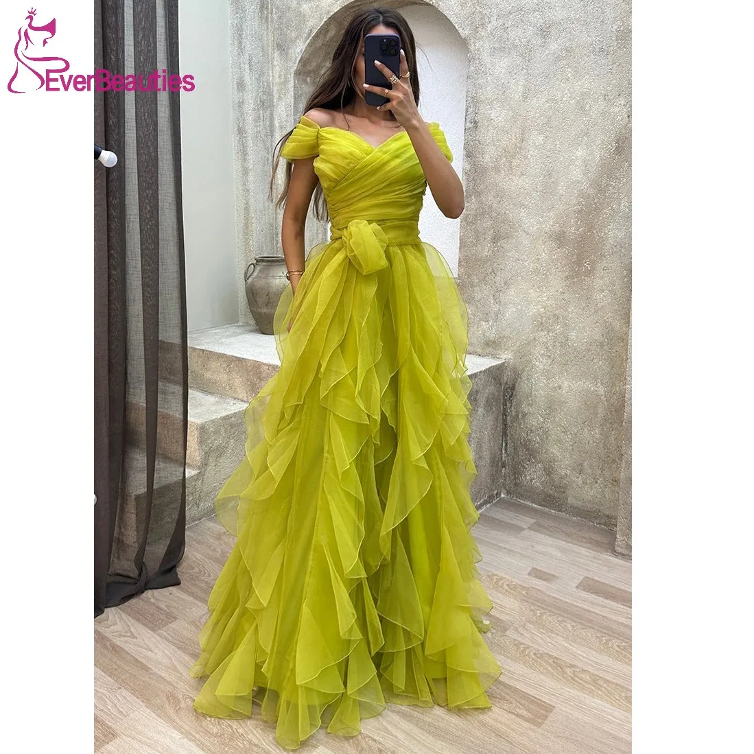 Tulle Ruffles Ball Gown Prom Dresses for Women Off Shoulder Formal Party Dress Long Vestidos De Gala Mujer Elegant Evening Gown