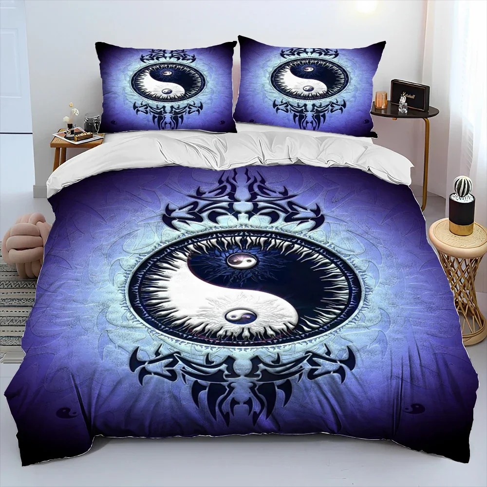 3D Chinese Tai Chi Bagua Yin Yang Pattern Bedding Set,Duvet Cover Bed Set Quilt Cover Pillowcase,Soft,Comfortable and Breathable