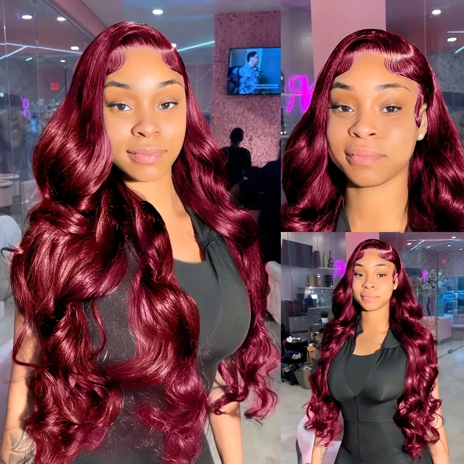 220 Density 30 Inch 99J Burgundy Brazilian Body Wave 13x6 Lace Frontal Wig 13x4 Human Hair Lace Front Wigs Wine Red Colored