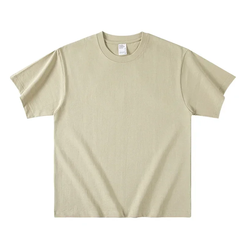 400G Heavy Small Neckline Pure Cotton Short-sleeved T-shirt Men's Summer Pure White Thick American Half-sleeved Bottoming Shirt image 5