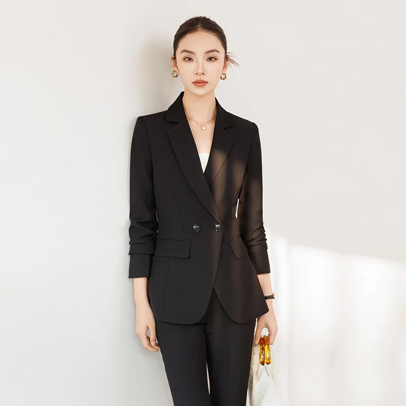 2025New Spring and Autumn High-End Wide-Leg Pants Professional Suit Formal Casual Two-Piece Set Black Blazer for Women