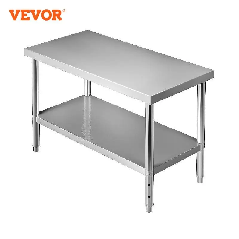 VEVOR-mesa de preparación de trabajo de acero inoxidable, mesa de trabajo de Metal con estantería ajustable, 48x18x34/60x24x34/72x30x34 pulgadas, 550 libras