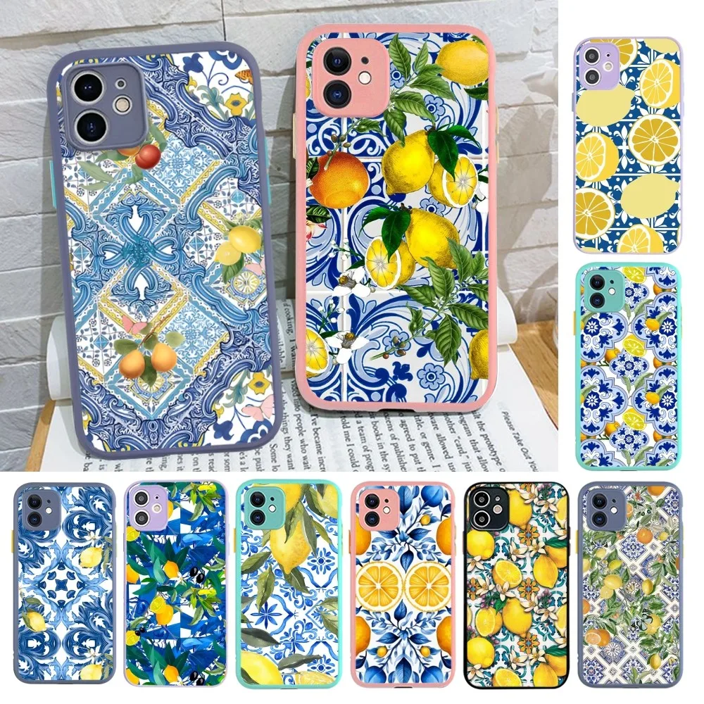 Mediterranean Lemon Phone Case For IPhone 14 X XR XS 7 8 Plus 11 12 13 Pro MAX 13mini Matte Shockproof Case