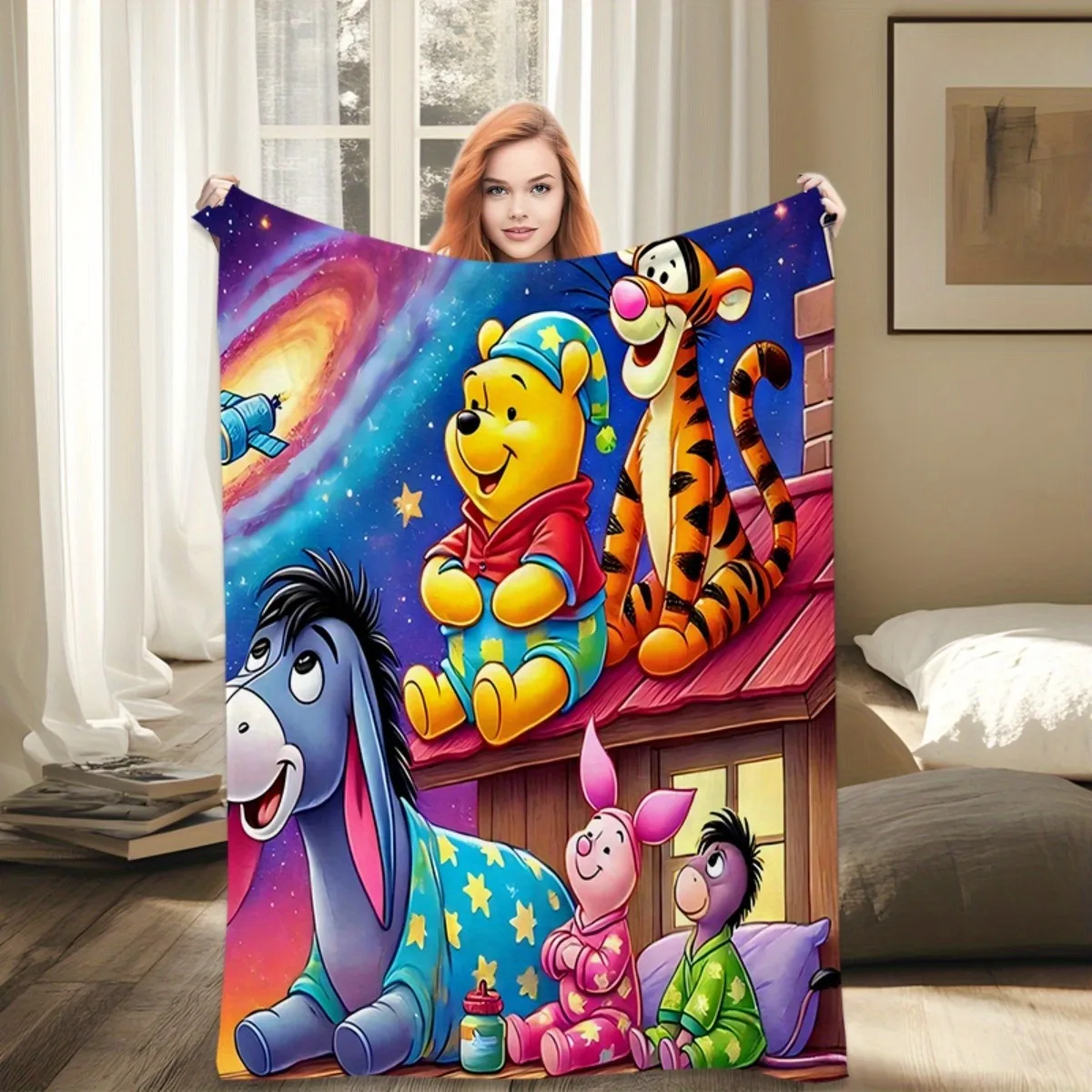 

1PC Winnie the Pooh Blanket for Cozy Days ,Multifunctional blanket suitable for home, travel, camping, nap cover blanket.
