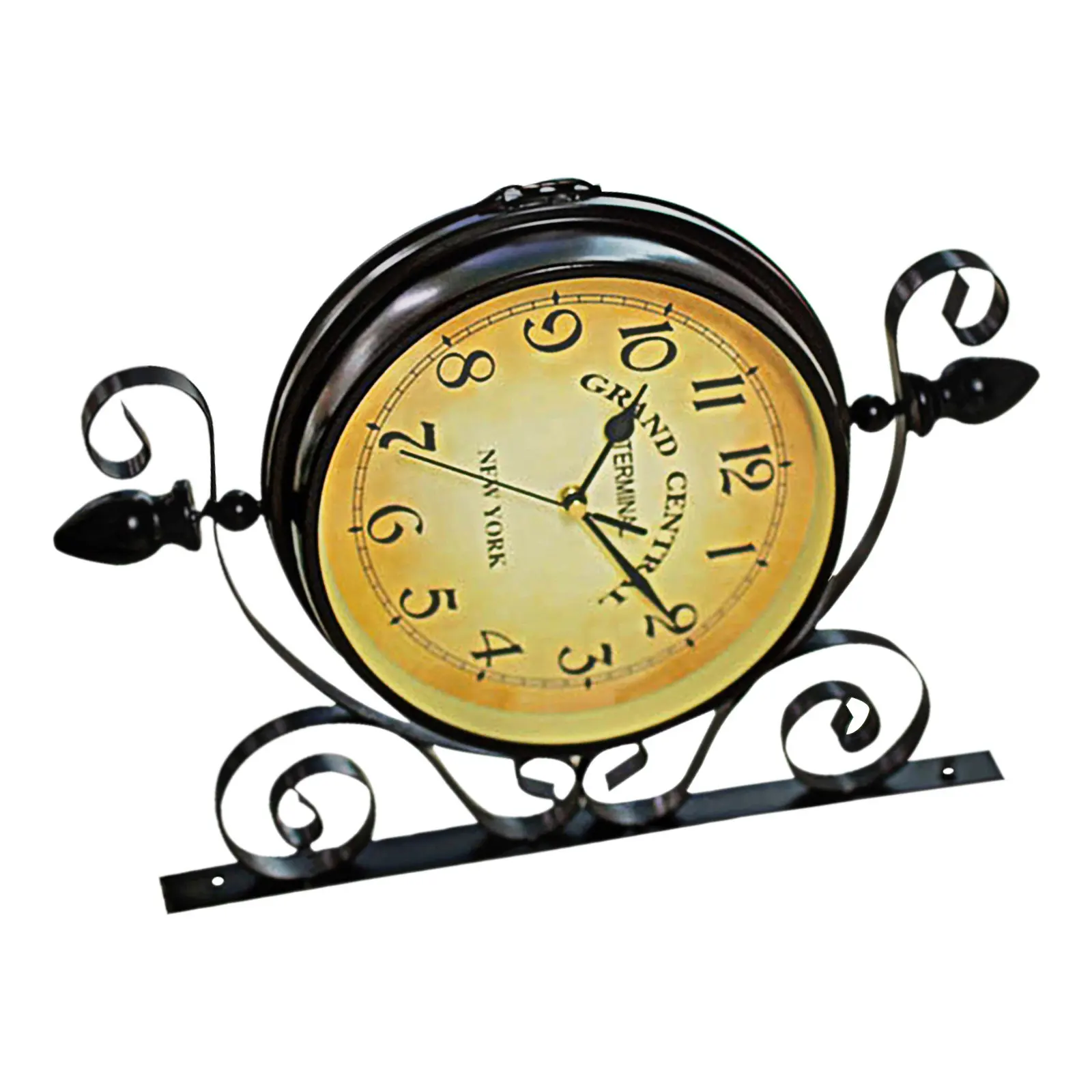 Double Sided Clock Vintage Iron Metal Case Frame Silent Non Ticking 360 Degree Rotate Retro Double Faced Wall Clock for Living