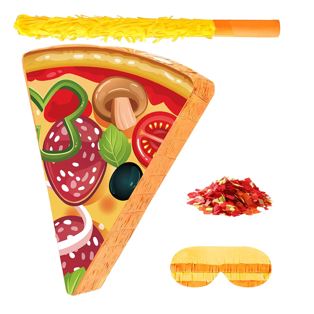 

1 Set Pizza Piñata 3D Food Themed Birthday Party Game Fillable Hanging Decoration With Stick Blindfold For Kids Celebration