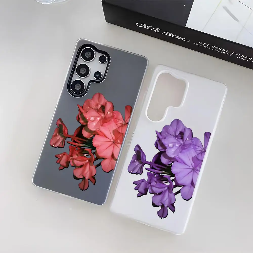 Pink Flowers Dewy Bloom Phone Case For Samsung Galaxy S25 S24 S23 Ultra Jelly Clear Case Soft TPU 2-in-1 Shockproof Cover