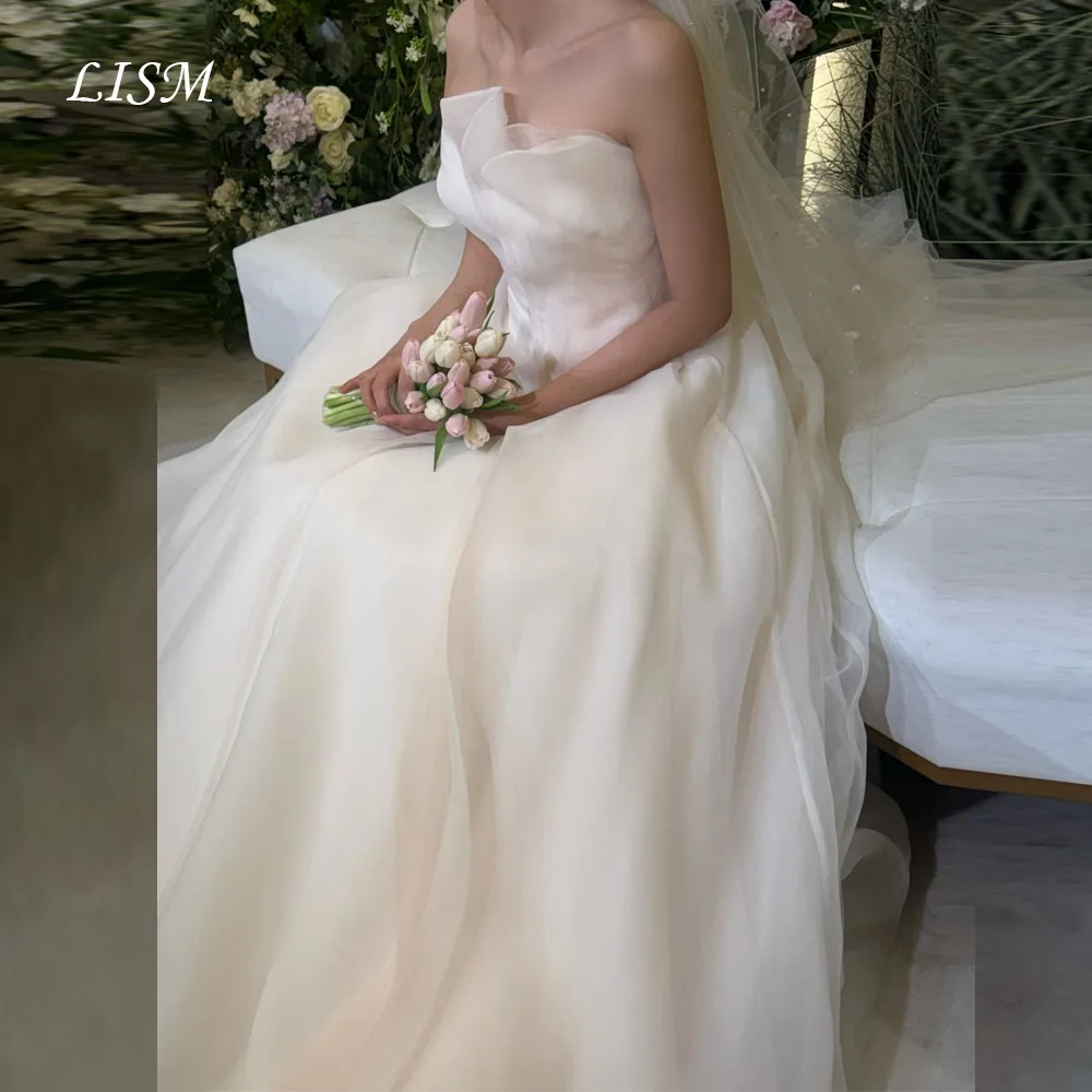 LISM Einfache A-Linie koreanische Brautkleider aus Seidenorganza für Fotoshootings, elegante lange Brautkleider, maßgeschneidert, Omar Nadula Brautkleid