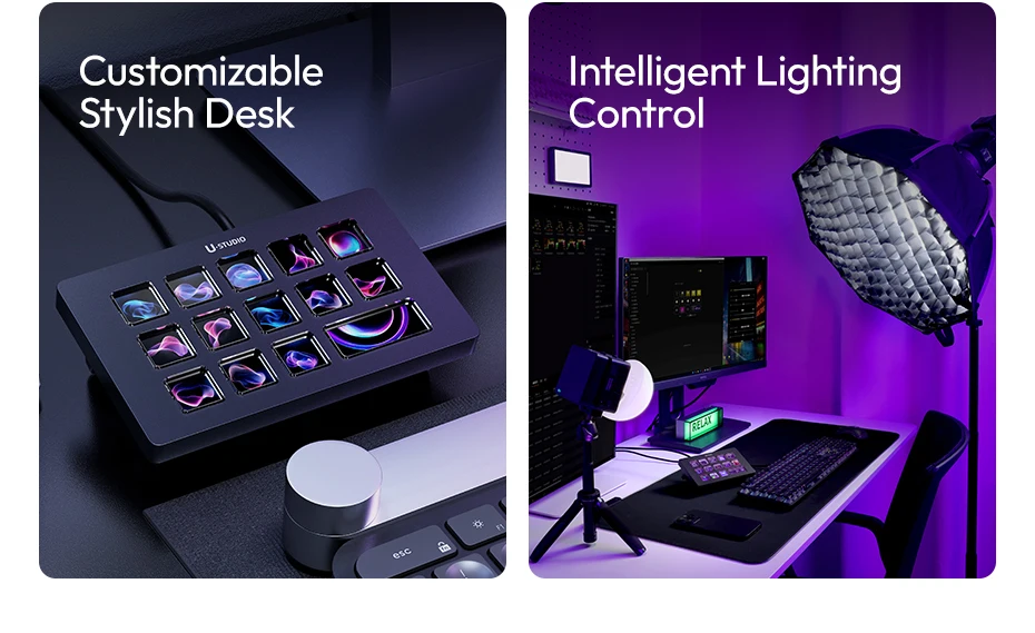 Ulanzi D200H Deck Dock Streaming-Controller 7-in-1 Dockingstation für Schreibtisch Intelligente Beleuchtungssteuerung Büroassistent Studio – Detail 3