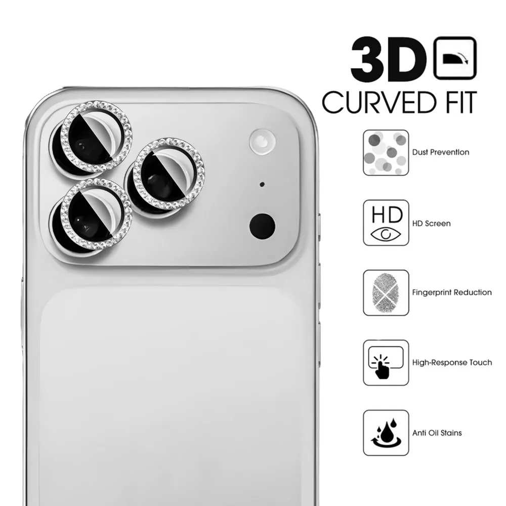 아이폰 17 프로 맥스 카메라 렌즈 강화유리 보호필름 (럭셔리 다이아몬드 링 디자인) 1-3개입 (아이폰 17 프로, 17 에어 호환)